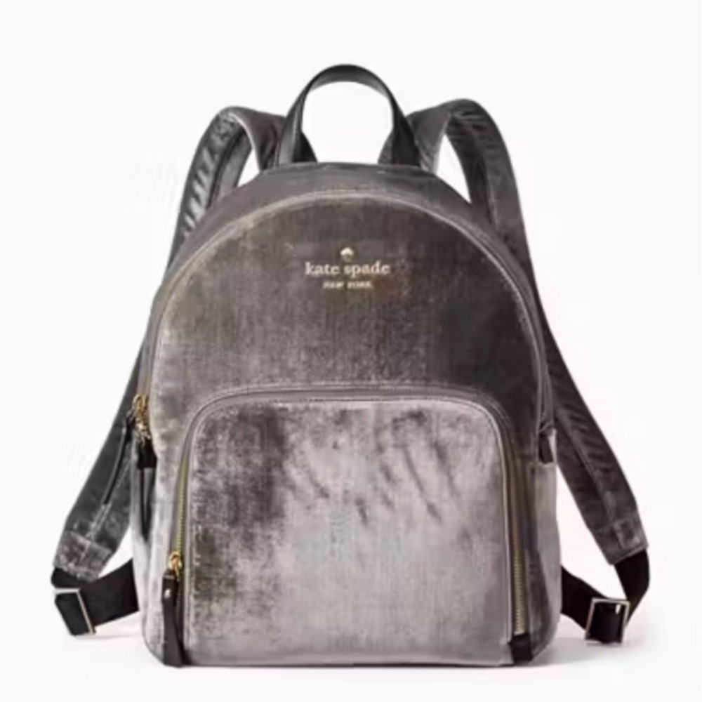 kate spade NEW YORK Watson Lane Velvet Hartley Backpack Big Smoke Gray $298 New